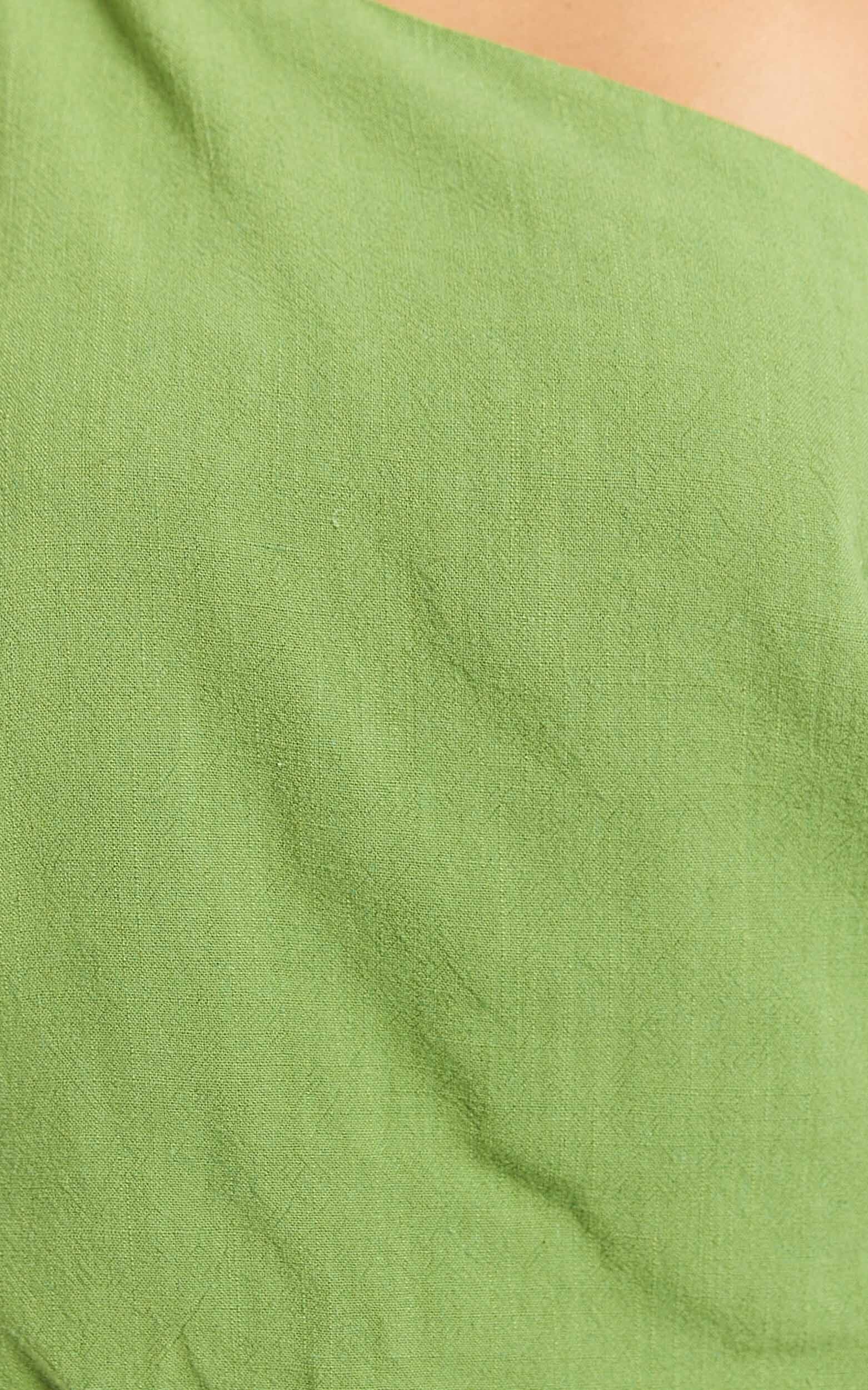 Jacqueline Midi Dress - Linen One Shoulder Dress in Green