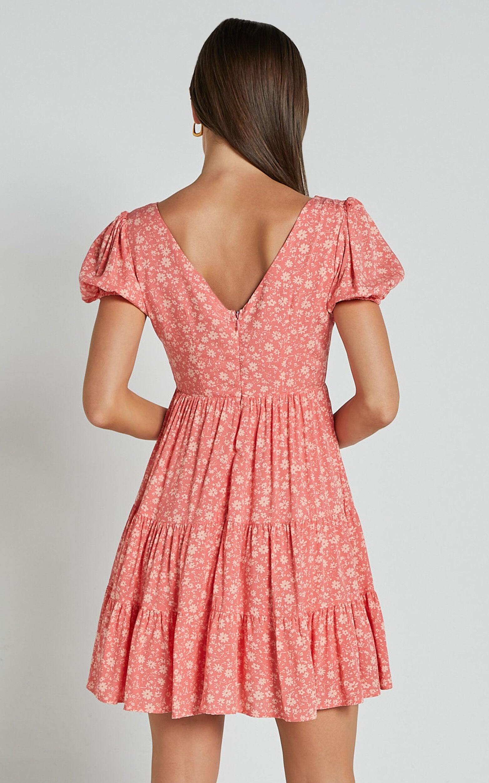 Isla Mini Dress - V Neck Tiered Dress in Coral Floral