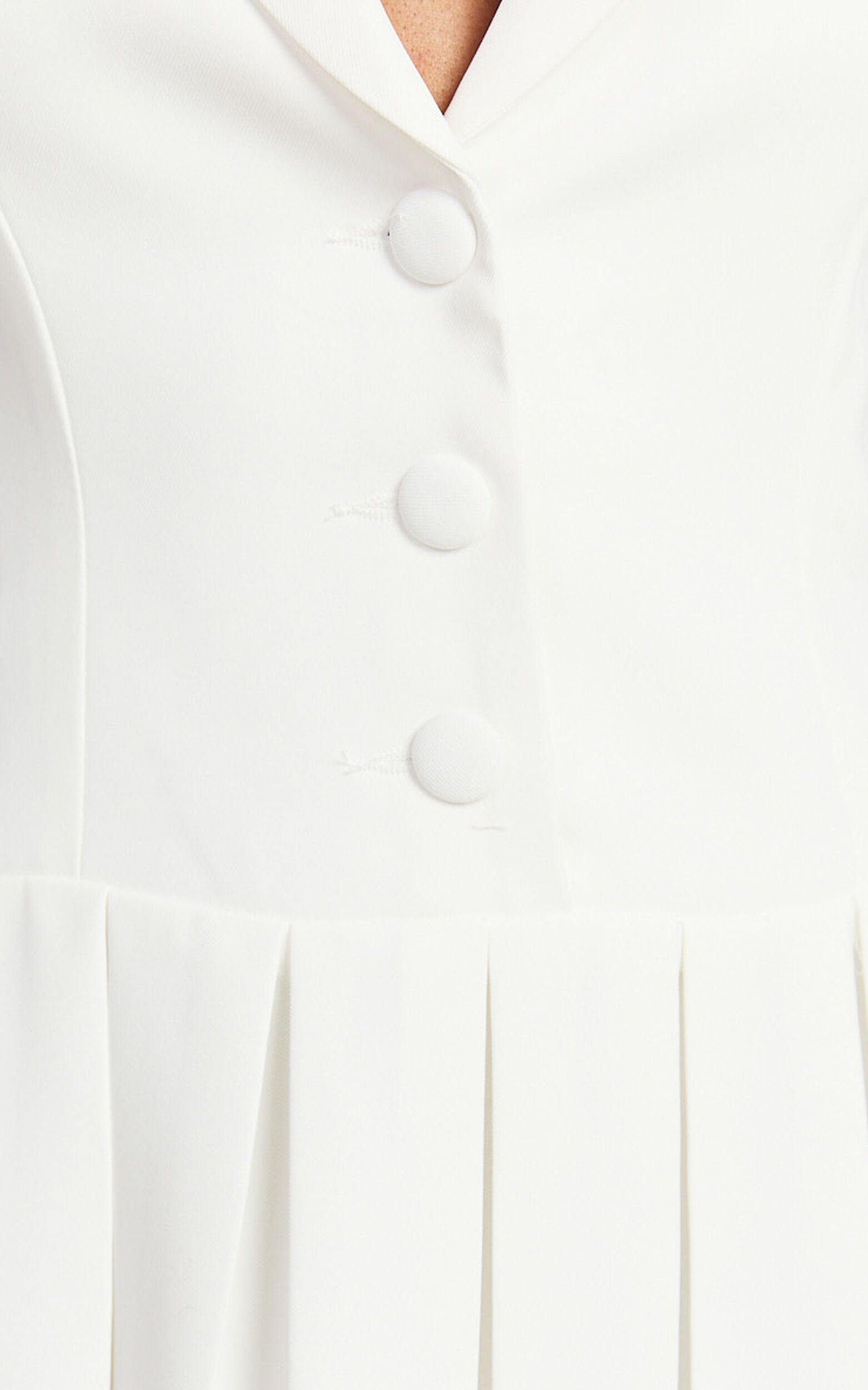 Hannah Mini Dress - Tailored Button Down Pleated Mini Dress in White