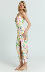 Janice Midi Dress - Knot Detail Front Split Dress in Le Citron