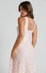 Georgina Midi Dress - Crew Neck Sleeveless A Line Dress in Blush Pink