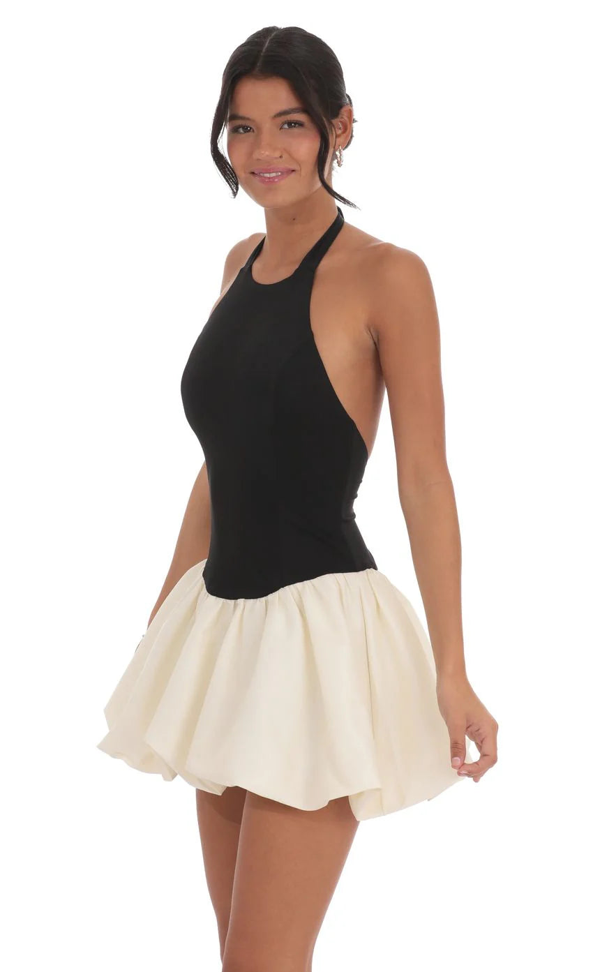 Halter Bubble Dress in Black and White