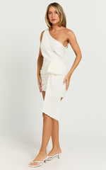 Elisa Mini Dress - One Shoulder Wrap Skirt Bow Detail Dress in Cream