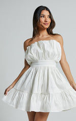 Austine Mini Dress - Strapless A Line Dress in Oyster