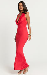 Sylvana Maxi Dress - Cowl Halter Neck Bodycon Dress in Red