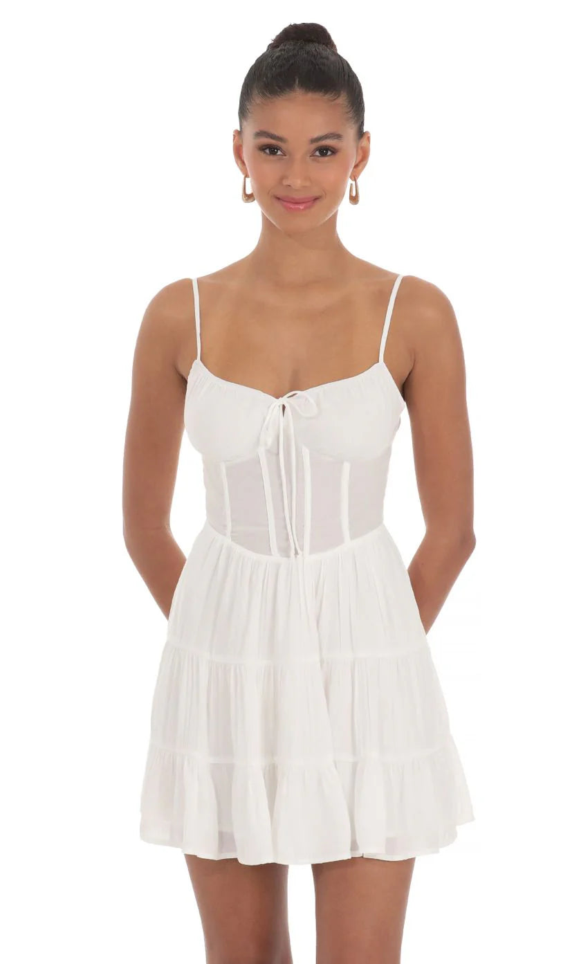 Corset A-line Dress in White