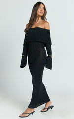 Claire Maxi Dress - Knit Off Shoulder Dress in Black