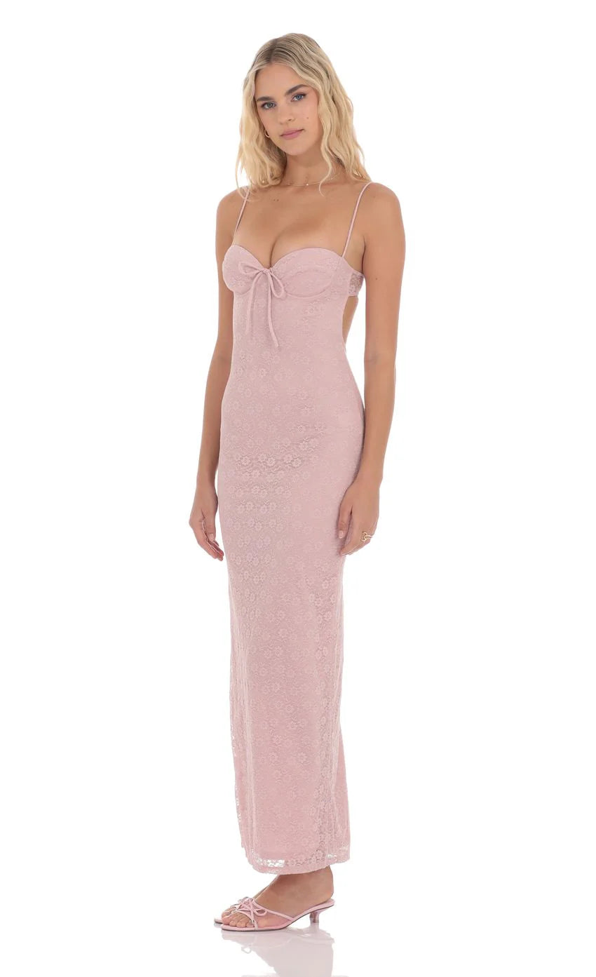 Lace Open Back Maxi Dress in Dusty Rose
