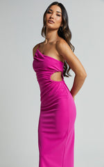 Cedrych Midi Dress - Side Cut Out Asymmetric Bodycon Dress in Fuschia