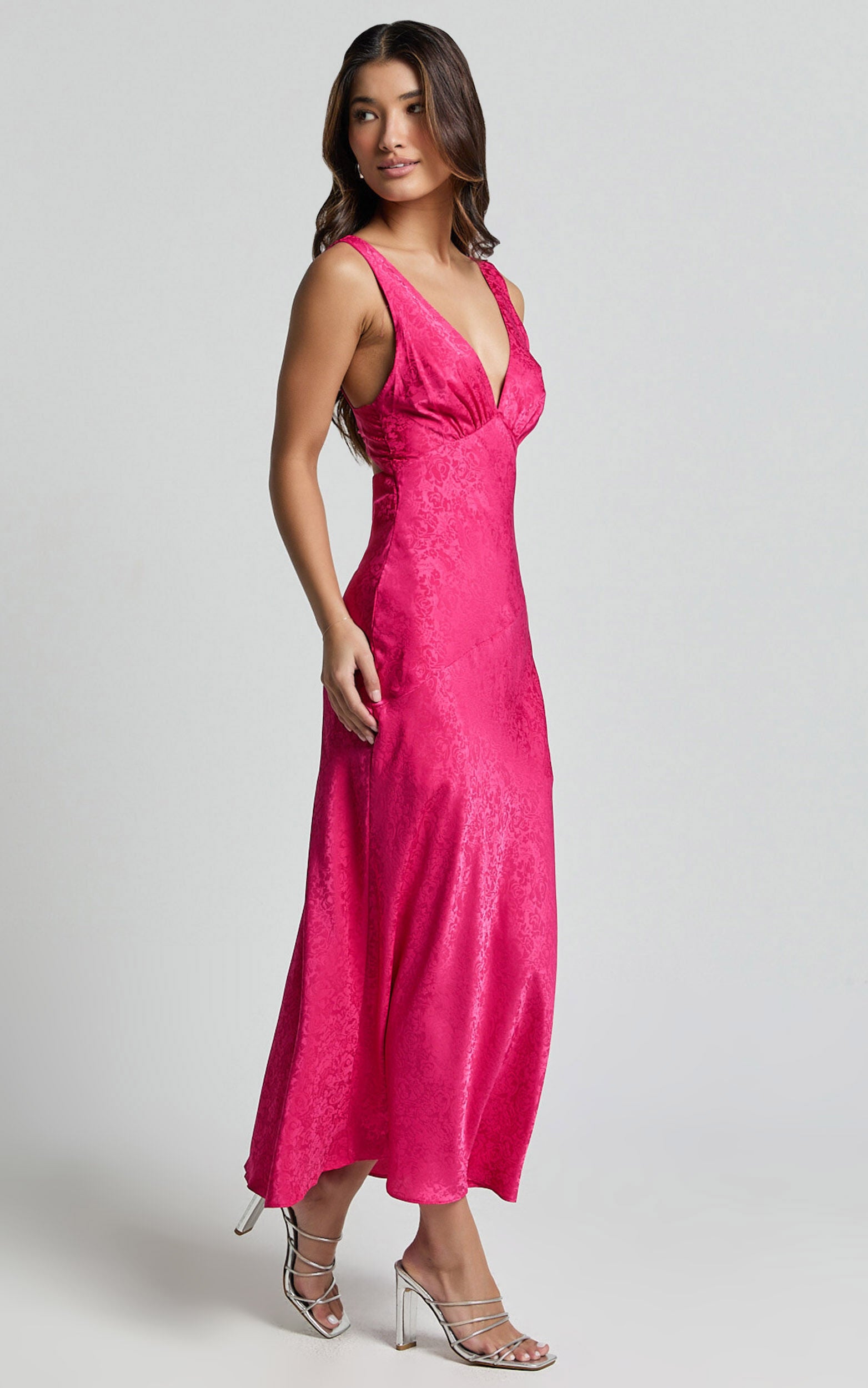 Cohen Midi Dress – Textured Satin Mid-Length Dress in Blush Pink