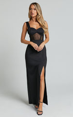 Perrie Midi Dress - Mesh Corset Dress in Black