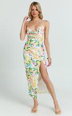 Janice Midi Dress - Knot Detail Front Split Dress in Le Citron