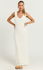 Kisha Maxi Dress - Crochet Tie Back Detail Dress in White