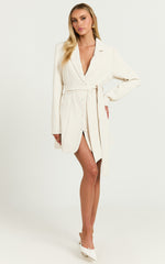 Mhina Mini Dress - Waist Tie Blazer Dress in Stone