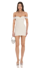 Off Shoulder Tulle Bodycon Dress in White