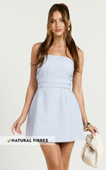 Millie Mini Dress - Linen Strapless Mini Dress in Blue