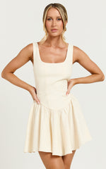Leanora Mini Dress - Scoop Neck Corset Dress in Ivory