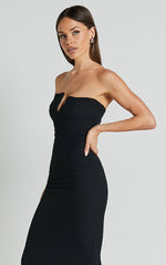 Alberta Maxi Dress- Strapless bust detail textured dress in Black