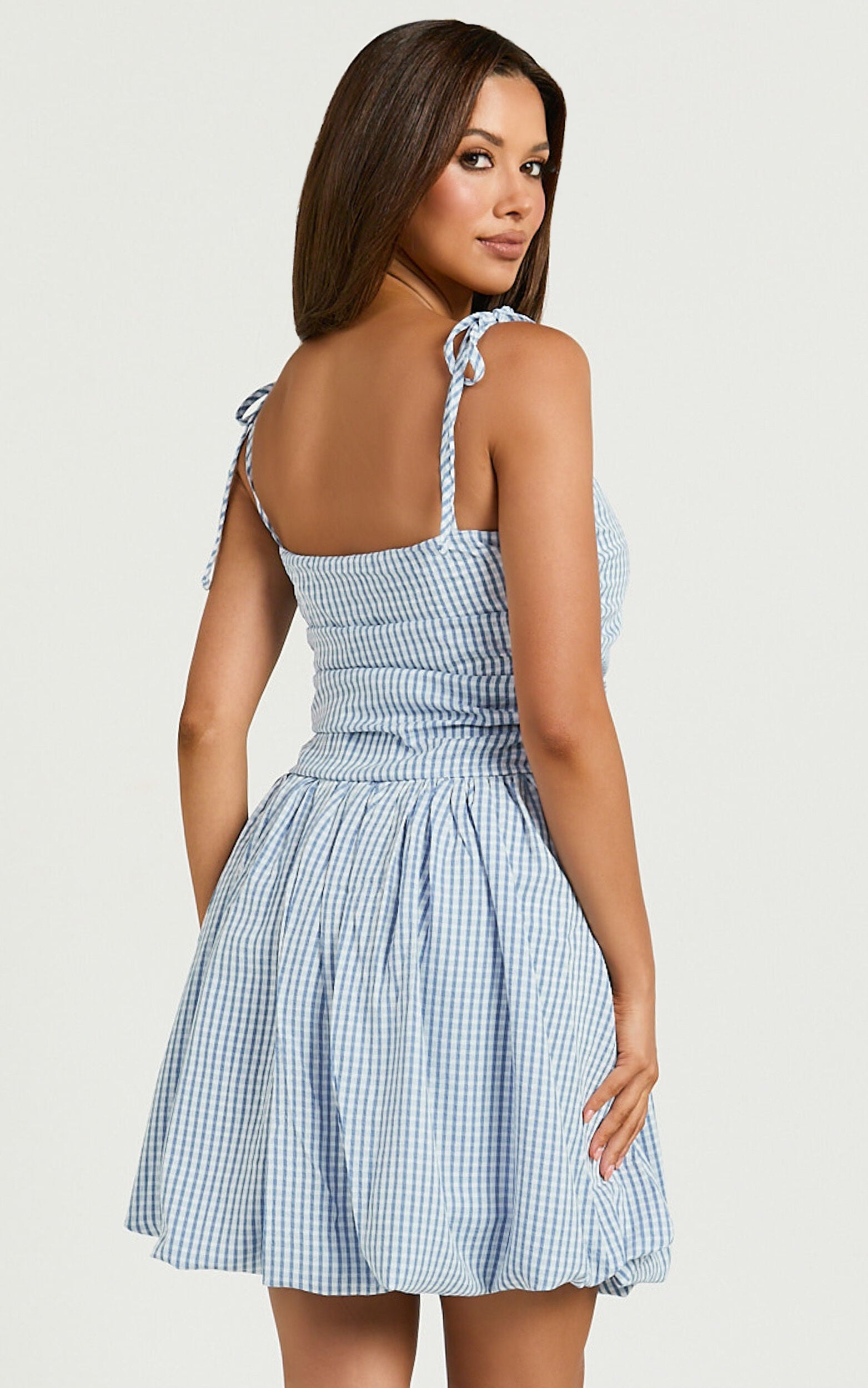 Miriam Mini Dress - Tie Straps Square Neck Mini Dress in Blue