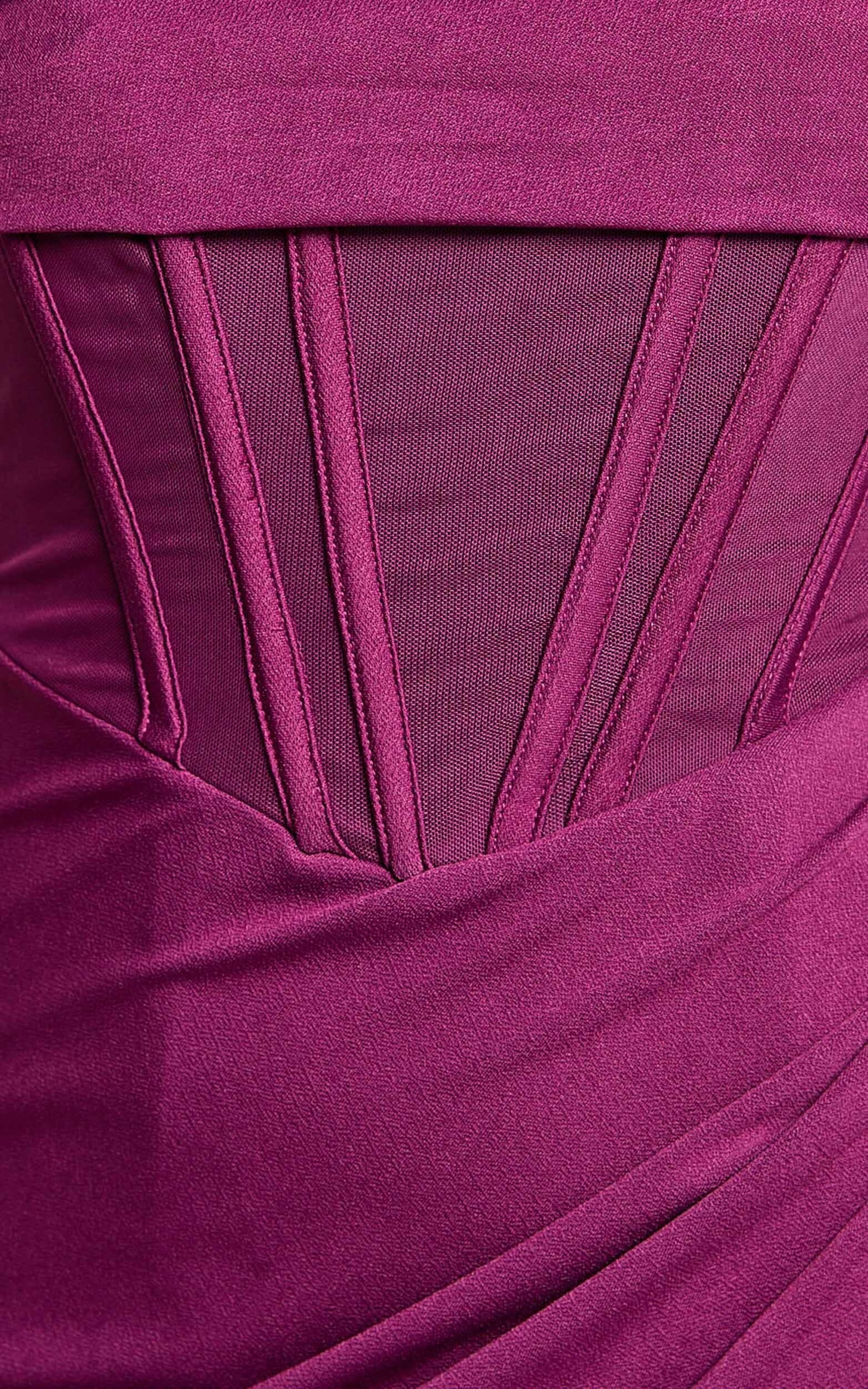 Aidia Midi Dress - One Shoulder Draped Corset Dress in Plum
