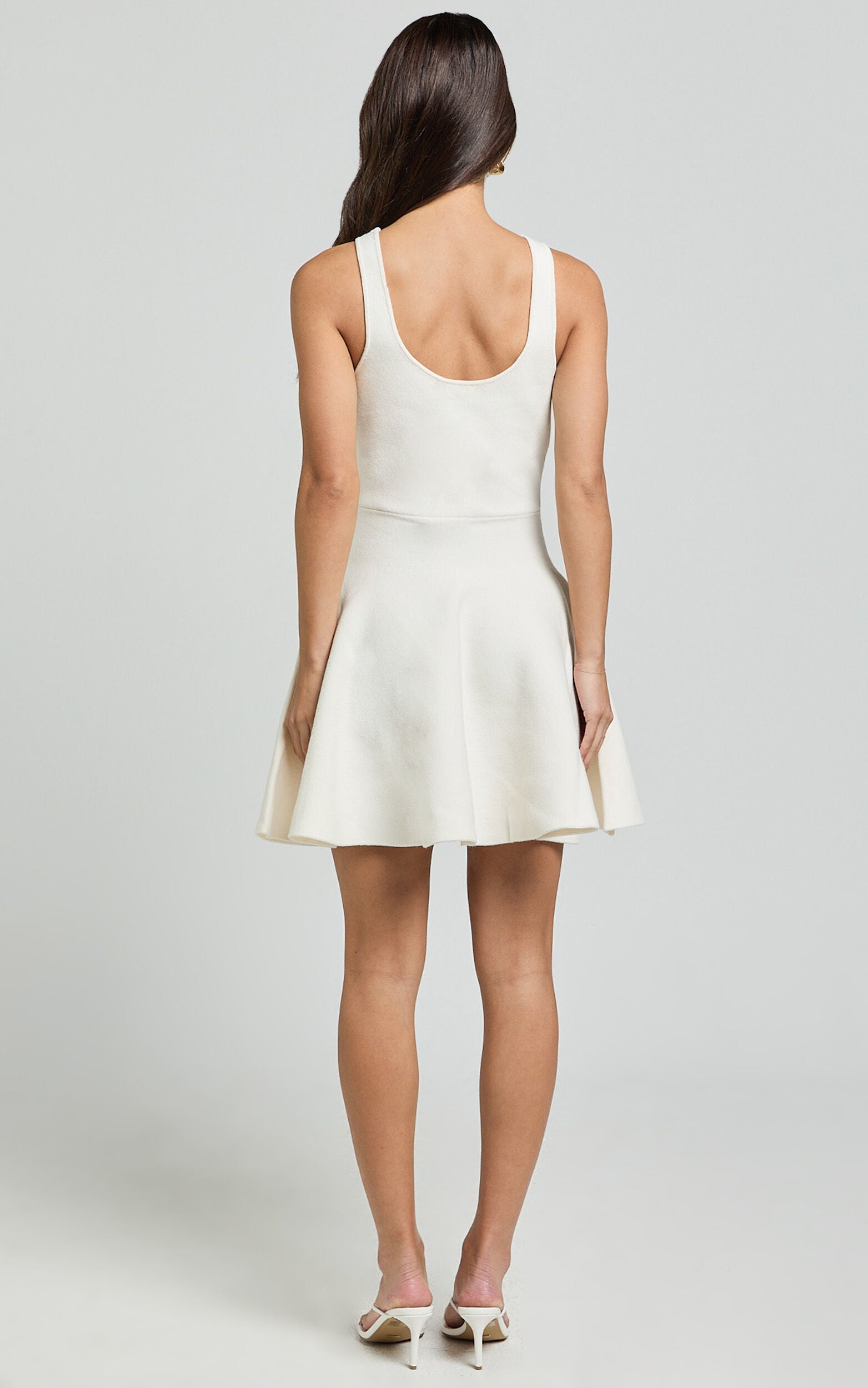 Addison Mini Dress - Recycled Polyester Knitted Scoop Neck Dress in Ivory