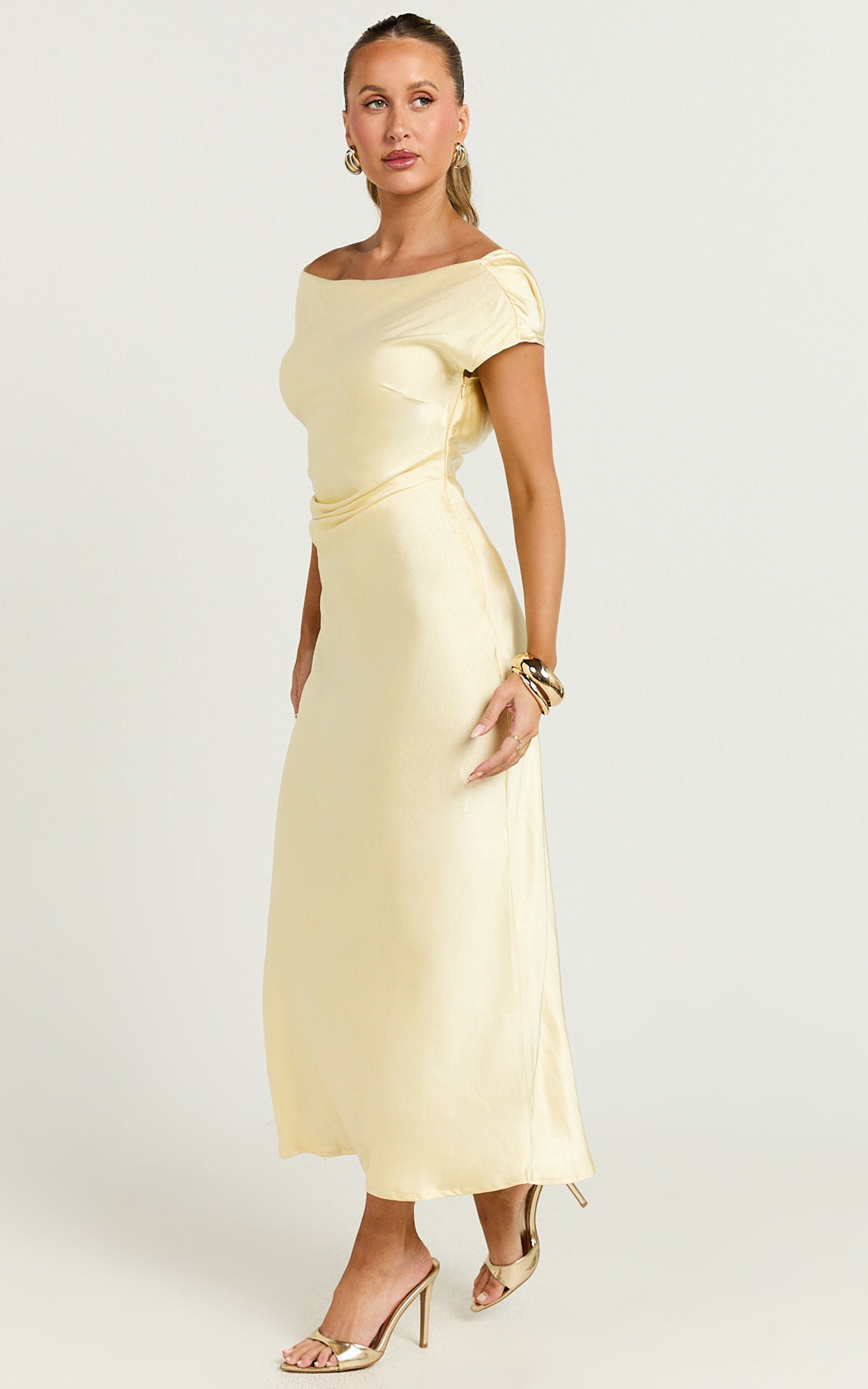 Menette Midi Dress - Short Sleeve Low Back Dress in Butter