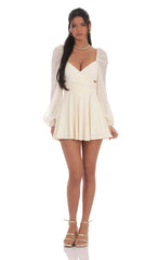 Puff Sleeve Wrap Dress in Cream