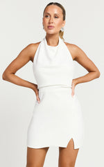 Evaline Mini Dress - Halter Cowl Neck Low Back Dress in Ivory