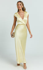 Hailey Maxi Dress - Cap Sleeve V Neck Dress in Lemon