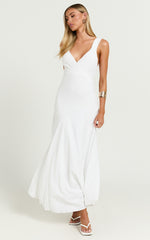 Virgie Maxi Dress - V Neck Drop Waist Dress in White