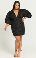 Miley Mini Dress - V Neck Bodycon Dress in Black