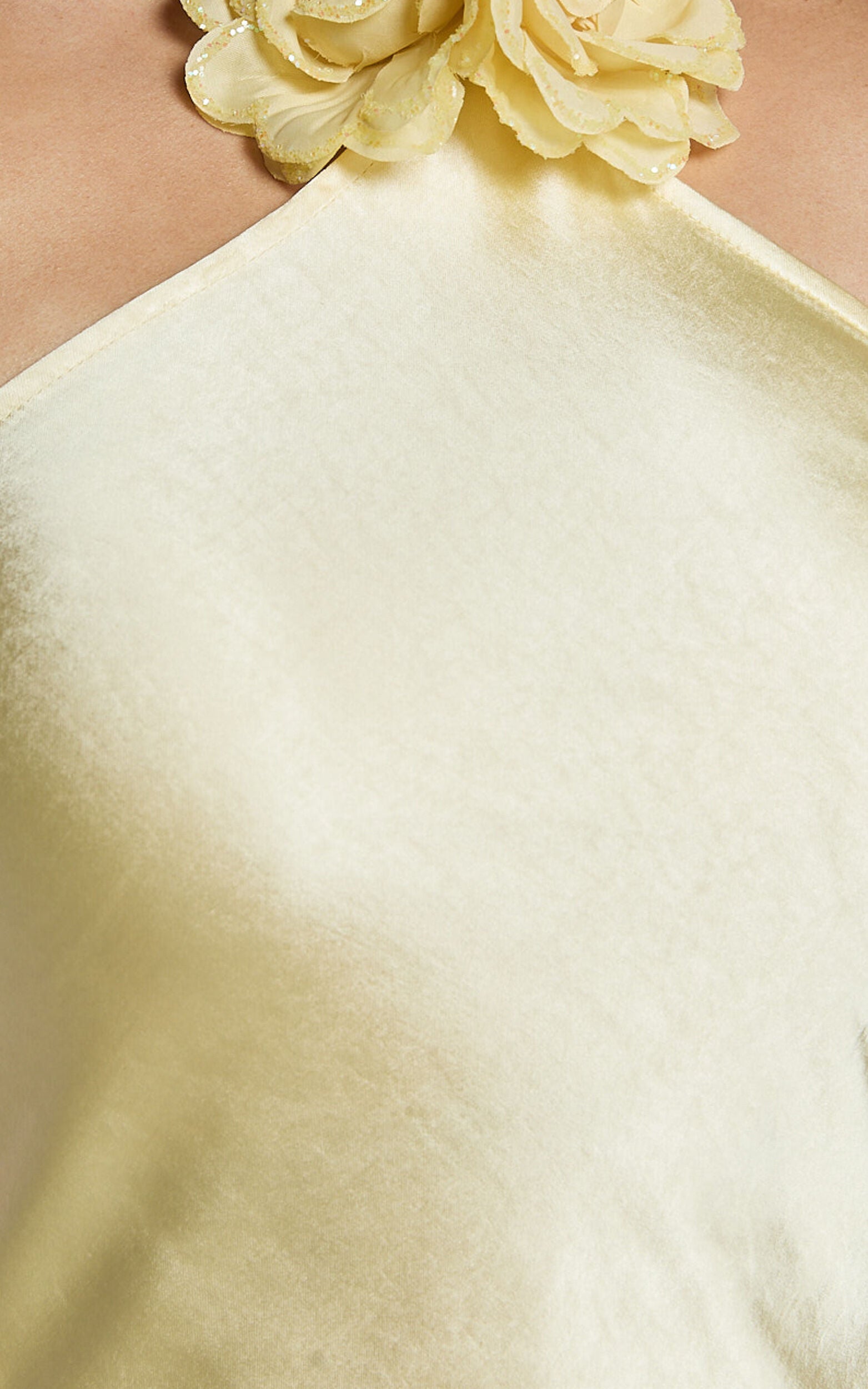 Keithy Midi Dress - Rosette Halter Neck Slip Dress in Lemon