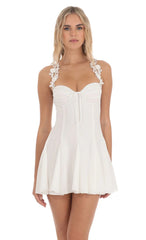 Floral Strap Fit and Flare Dress in White