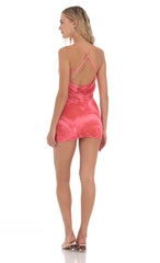Mesh Rose Bodycon Dress in Pink and Red