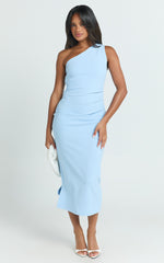 Monette Midi Dress - One Shoulder Straight Dress in Blue