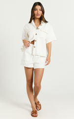 Brydie Two Piece Set - Denim Short Set in White