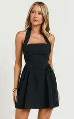 Benith Mini Dress - Halter Fit & Flare Dress in Black