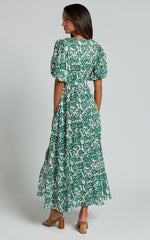 Nelli Midi Dress - Short Sleeve Cut Out Dress in Green Silhouette