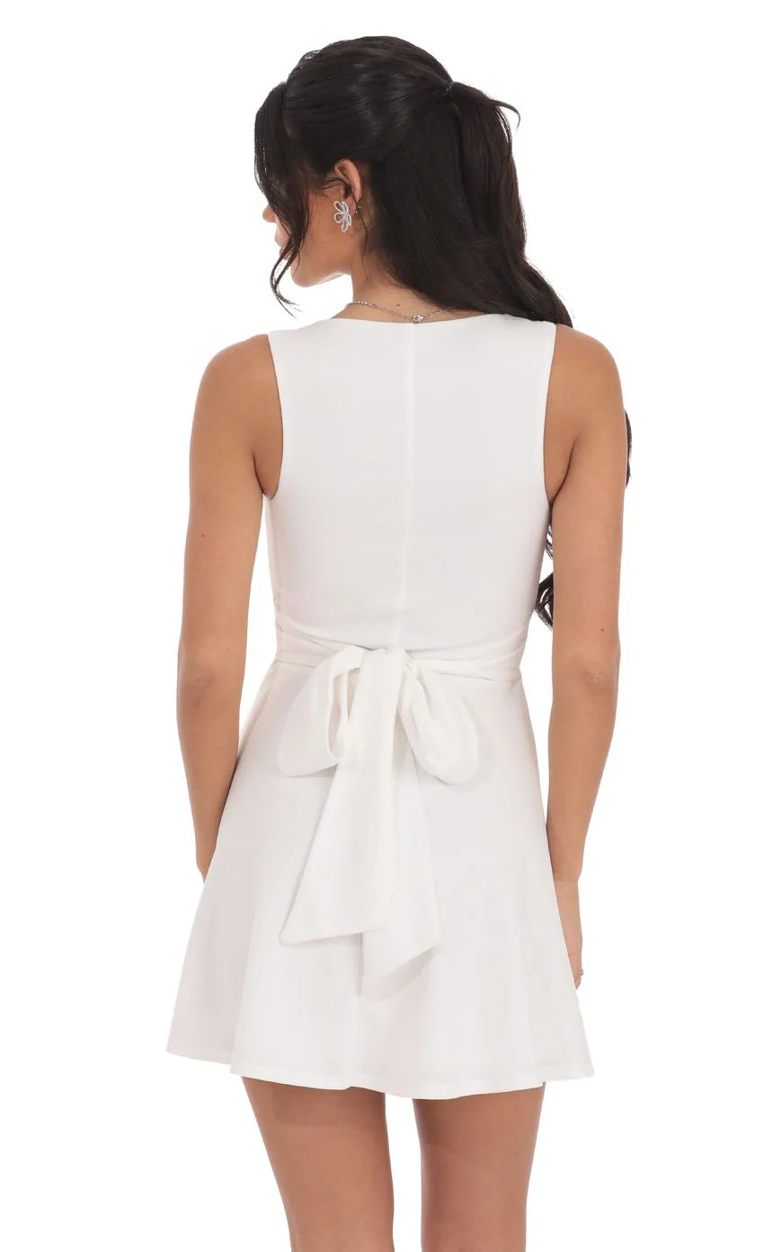 Back Bow A-Line Dress in White