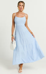 Donissa Midi Dress - Panelled Knit Dress in Blue