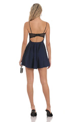 Back Lace A-Line Dress in Navy