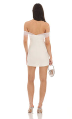 Off Shoulder Tulle Bodycon Dress in White