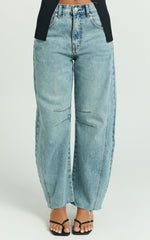 Ada Jeans - Mid Waisted Recycled Denim Horseshoe Jeans in Mid Blue Wash