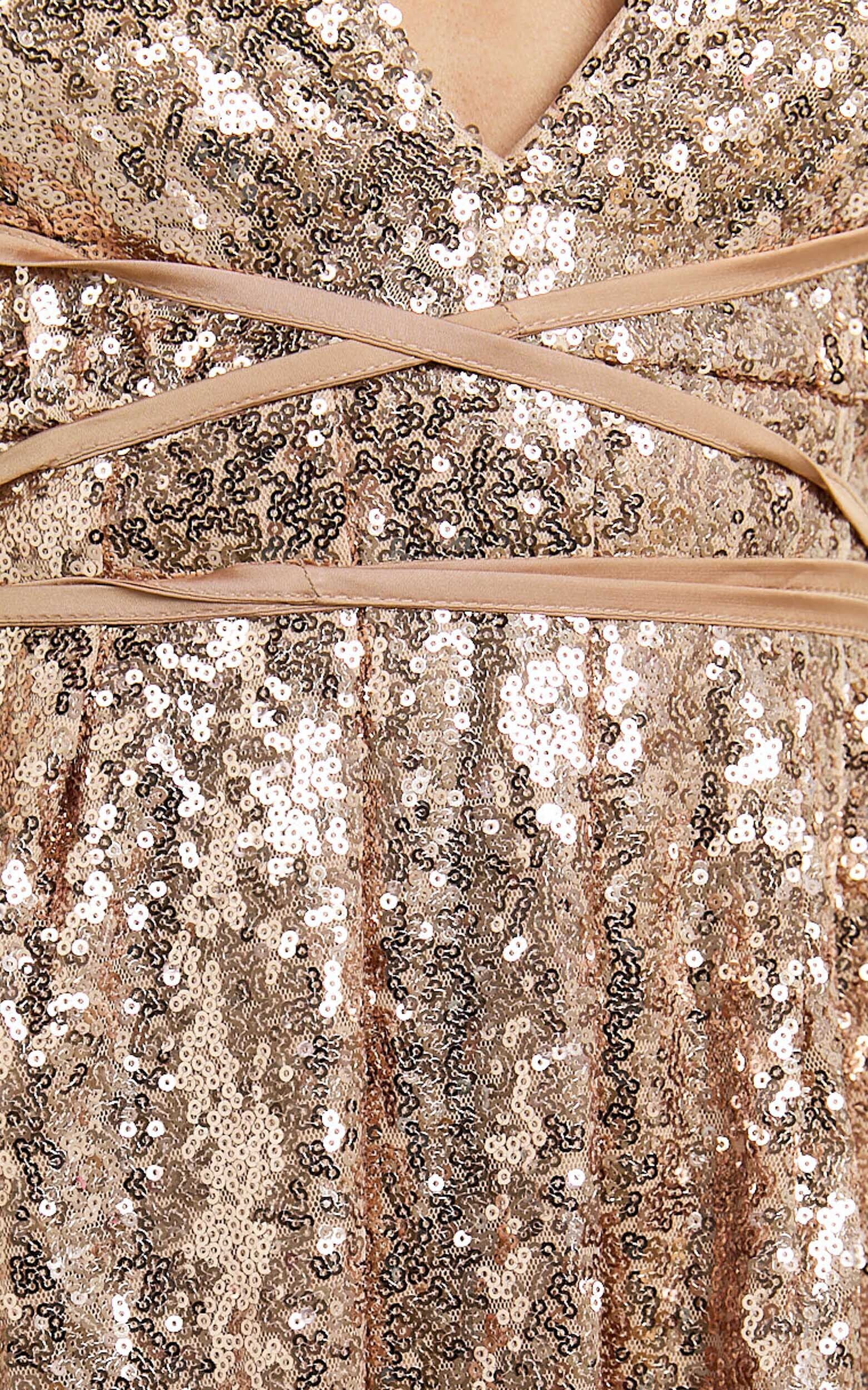 Harvey Maxi Dress - Sequin Plunge Front High Split Dress in Rose Gold