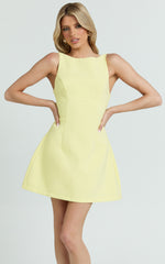 Freddie Mini Dress - Boat Neck Fit and Flare Dress in Lemon