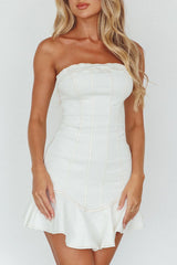 Cathlin Strapless Ruffle Hem Dress White