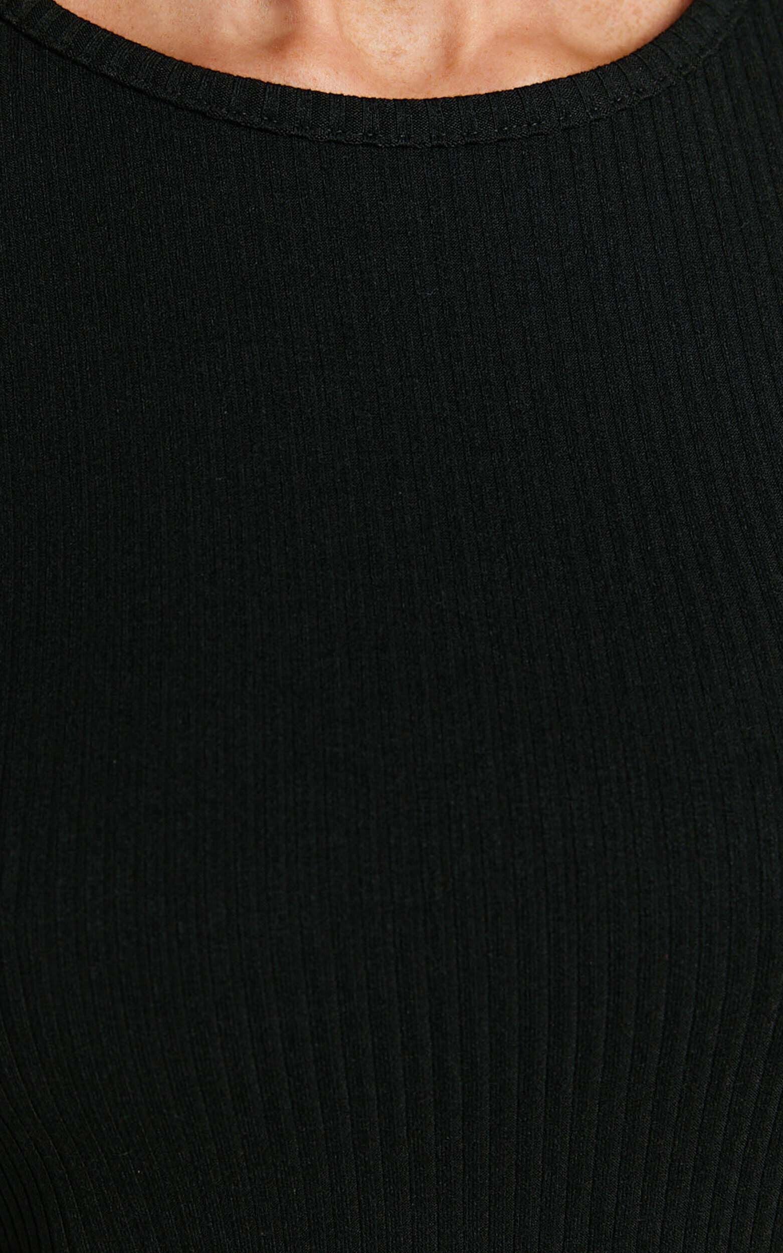 Victoria Mini Dress - Long Sleeve Ribbed Jersey Dress in Black