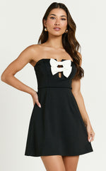 Andrie Mini Dress - Bow Detail Strapless Dress in Black & White