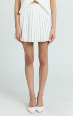 Carrie Mini Skirt - Pleated A Line Skirt in Off White