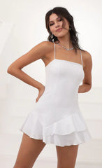 Asymmetrical Frill Dress in White